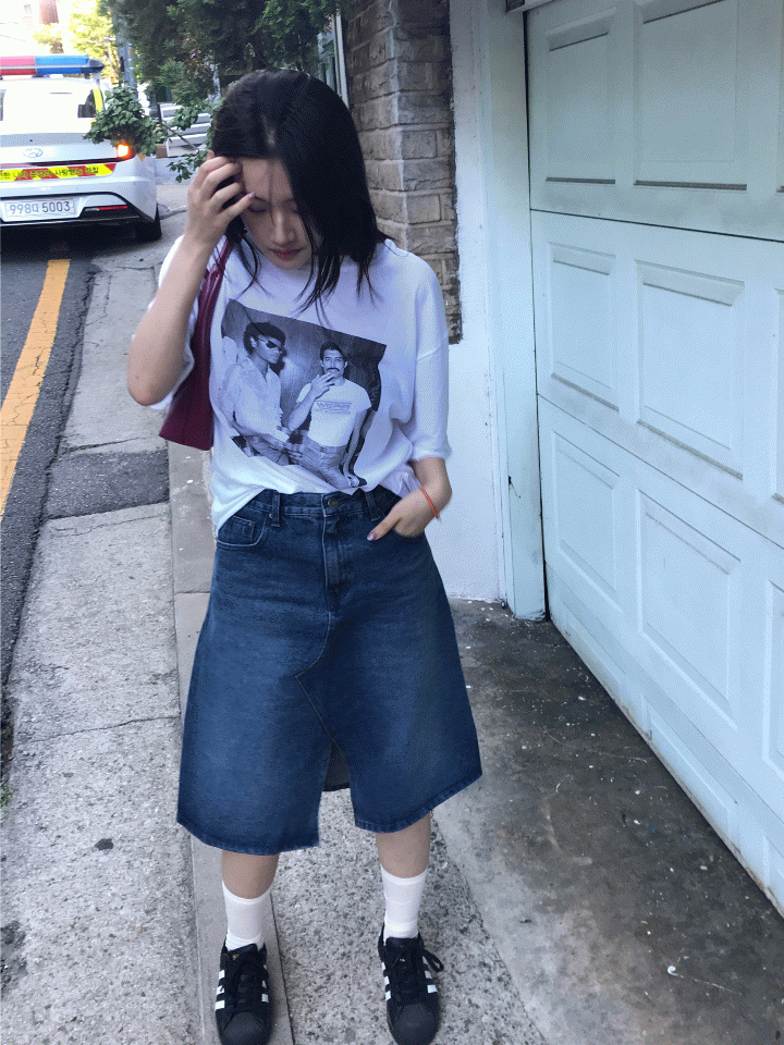 Vintage slit denim skirt